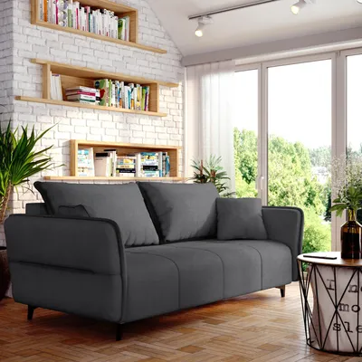 Produktbild von Sofa ISABELL mit Bettkasten Schlafsofa Polstersofa mit Schlaffunktion Klappsofa Couch mit Schwarzen F  en Sofagarnitur Wohnzimmer Gastzimmer  (grafit)