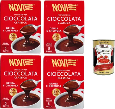 Produktbild von Novi Preparato per cioccolata classica Densa e Cremosa Zubereitung für klassische Schokolade, dichter und cremiger, 30% fettarmer, glutenfreier Kakao 4x125gr+ Italian Gourmet polpa 400g