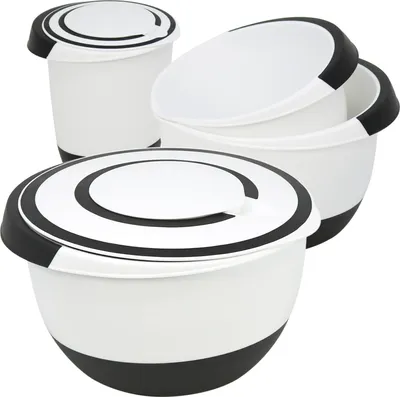 Produktbild von com-four® 4x Rührschüsseln in verschiedenen Größen, rutschfest mit Gummiboden, Ausgießer und rutschfestem Griff 1.2L - 1.7L - 2.7L - 4L