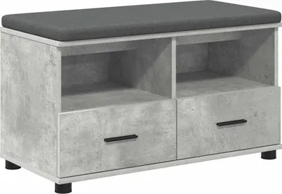 Produktbild von vidaXL Flurbank mit Kissen mit Schubladen Betongrau 80 x 38 x 46 cm