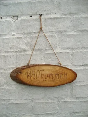 Produktbild von Hängeschild, Türschild,  Holzschild, Willkommen, Baumscheibe, 30 cm