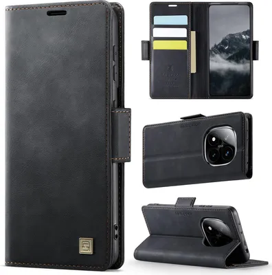 Image de Etui en cuir pour Xiaomi Redmi Note 14 Pro 5G/Note 14 Pro+ 5G, protection RFID, fermeture magnétique, fentes pour cartes et support Noir