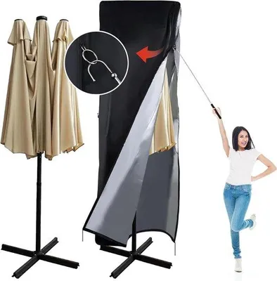 Productafbeelding van Parasolhoes - Dubbele parasol beschermhoes - Tuinmeubelen beschermen - Waterdicht 420D Oxford - 390/450 cm - Zwart