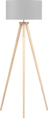 Produktbild von BELIANI Stehlampe Grau Holz 140 cm runder Stoffschirm Dreibeinig langes Kabel mit Schalter Modernes Design