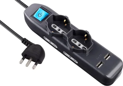 Productafbeelding van Electraline 62095 meervoudige stekkerdoos 6 - Kabel 1,5 m - Zwart - Stopcontacten 2 Schuko 4 tweewaardige