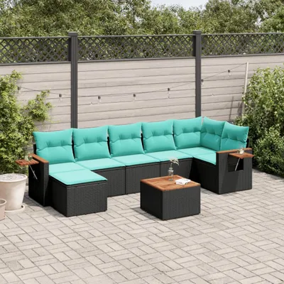 Produktbild von Möbel 8-tlg. Garten-Sofagarnitur mit Kissen Schwarz Poly Rattan - Gartenmöbelgarnituren 3227037