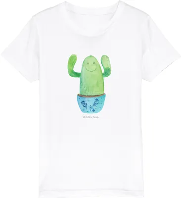 Produktbild von Mr. & Mrs. Panda Kleinkinder T-Shirt Kaktus Happy 3-4 Jahre (98/104) - Weiß - Geschenk, Kindershirt, Familie, Öko Kinder, Kurzarm, Jungen, Lustig, Spruch, Kakteen, Mutter