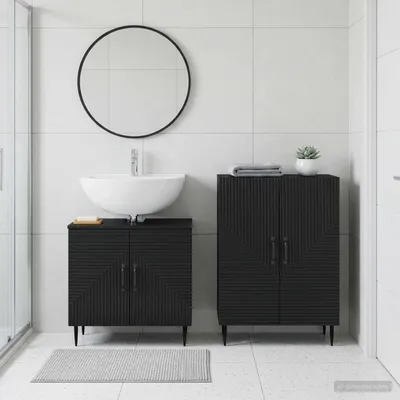 Image de Ensemble de deux meubles de salle de bain exclusifs, modèle HAARLEM, en bois noir