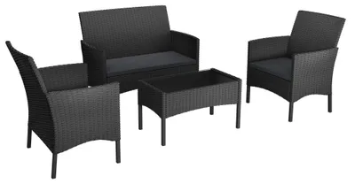 Image de Ensemble de salon de jardin en polyrotin comprenant un banc, des fauteuils et une table avec plateau en verre, mobilier de jardin résistant aux intempéries, couleur anthracite