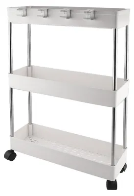 Immagine prodotto di Carrello a 3 ripiani, carrello portaoggetti, scaffale da cucina, scaffale angolare, bianco, 61x40x13 cm