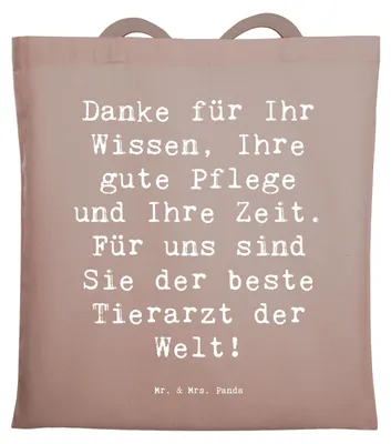 Produktbild von Mr. & Mrs. Panda Tote Bag Spruch Bester Tierarzt - Braun Pastell - Geschenk, Wissen, Danke sagen, Shopping Tasche, Beutel, Aufmerksamkeit, Bedanken, Laptoptasche, Pflege