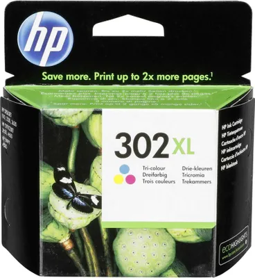 The image shows the packaging of an HP 302 XL ink cartridge.