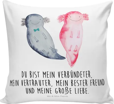 Produktbild von Mr. & Mrs. Panda kissen für sofa Axolotl Freundin - Weiß - Geschenk, 40x40, Valentinstag, Liebe, Lurch, Polster, Couchkissen, zier, Dekokissen