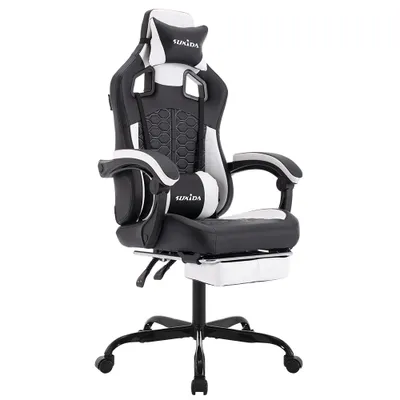 Produktbild von Ergonomischer Gaming-Stuhl(Schwarz)mit Fußstütze,Racing Gaming Chair Kopfstütze,Lendenwirbelstütze,Höhenverstellbare Computerstuhl für Homeoffice