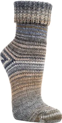 Produktbild von TippTexx 24 2 Paar wunderschöne, warme, kuschelige Socken mit Wolle im Skandinavien-Style mit Umschlag, Beige-Grau, Größe 39-42