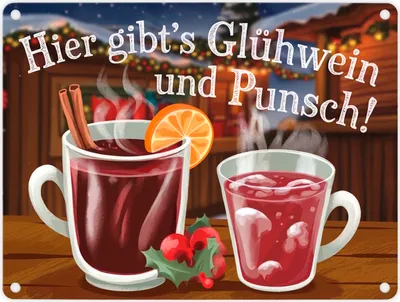 Produktbild von Hier gibts Glühwein und Punsch Metallschild in 15x20 cm