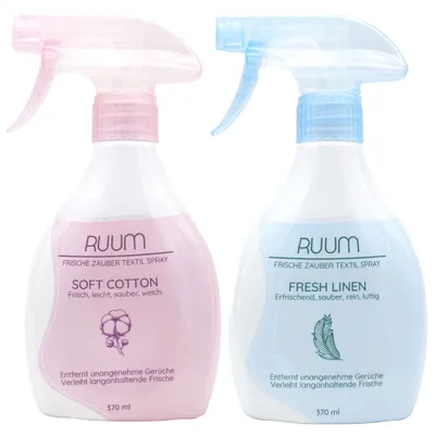 Produktbild von RUUM Textilerfrischer Duftspray 2er Mix Pack, Fresh Linen + Soft Baumwolle, für Kleidung, Sofa, Vorhänge und Wohntextilien