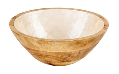 Produktbild von Schüssel 21cm Mango Holz Creme Perlmutt Emaille Schale Bowl Salatschüssel Deko