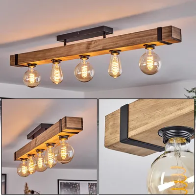 Produktbild von Bollengo »Bollengo«  moderne Deckenlampe aus Metall/Holz in Schwarz/Natur