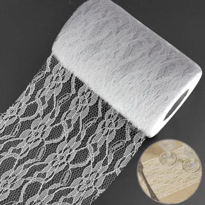 Productafbeelding van Bordrunner, kant, wit, 15 cm x 22 meter, polyester, vintage, bruiloftdecoratie