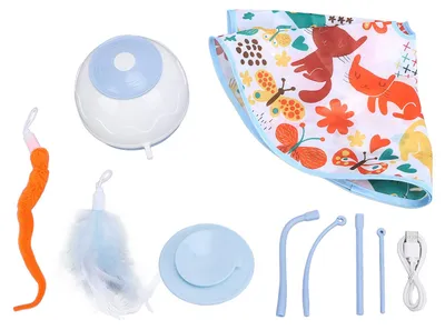Produktbild von Intelligentes interaktives Katzenspielzeug, LED-Licht, 4 Geschwindigkeiten, drehbar, geräuscharm, elektrischer Feder-Teaser-Stick für Katzen, Blau