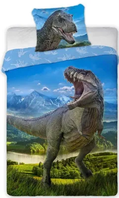 Obrázek produktu pro Faro Bavlněné povlečení 140x200 Dinosaurus t rex 001 modrý povlak na polštář 70x90