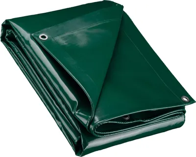 Zdjęcie produktu dla Plandeka Wiltec ciemnozielona, wodoodporna plandeka z oczkami 5 x 9 m, plandeka poliestrowa 650 g/m², plandeka ogrodowa odporna na promieniowanie UV, wytrzymała plandeka ochronna z powłoką PVC