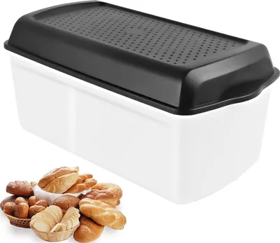 Produktbild von Brotkasten, Smart Brotbox mit Trenner und Bread Deckel Schwarz, Lebensmittelecht Brot Aufbewahrungsbox Länger Frisch Brotaufbewahrung - 32cm*17.5cm*15 cm (Rechteckig)