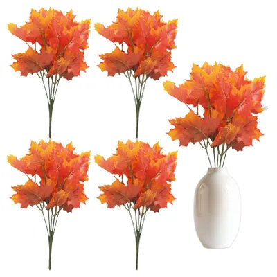 4 Kunst-Herbstblumen mit Ahornblättern, Herbstdeko, Tischdeko