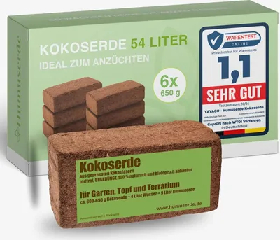 Produktbild von 6x Kokoserde 650g Kokosfasern Kokoshumus Humusziegel Blumenerde für Garten Terrarium