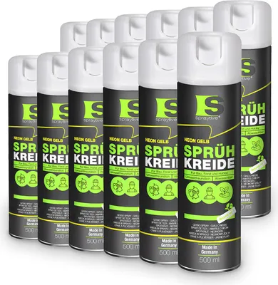 Produktbild von Spraytive 12x 500ml Sprühkreide neon-gelb - Abwaschbare leuchtende Kreidefarbe, Outdoor Kreidespray, Bodenmarkierung, Temporäres Markierungsspray