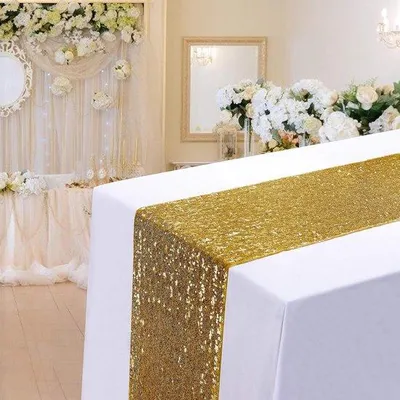 Obrázek produktu pro Zlatý ubrus 30 x 279 cm z třpytivé látky na oslavy