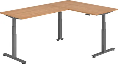 Produktbild von bümö Eckschreibtisch elektrisch höhenverstellbar L-Form - Gestell: Graphit, Nachbildung: Nussbaum, Größe: Eckschreibtisch 160 x 240 cm