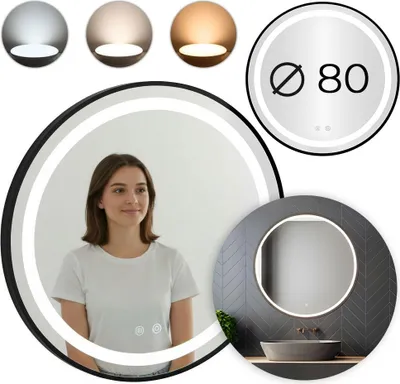 Immagine prodotto di Specchio da bagno a LED, rotondo 80 cm, controllo touch, 3 colori di luce