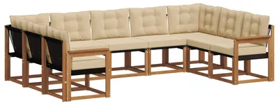 Zdjęcie produktu dla vidaXL Zestaw mebli ogrodowych, sofa i fotele, 9 sztuk, kolor naturalny i beżowy