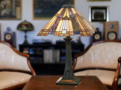 Produktbild von Ausgefallene Tischleuchte 2-flammig im Tiffany Stil Mosaiklampe, Höhe 63,5cm