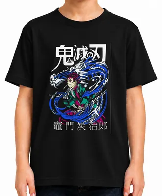 Immagine prodotto di Demon Slayer Tanjiro Kamado Water Dragon Anime Gift Japan Y2K Streetwear Maglietta unisex per bambini, nero, 116