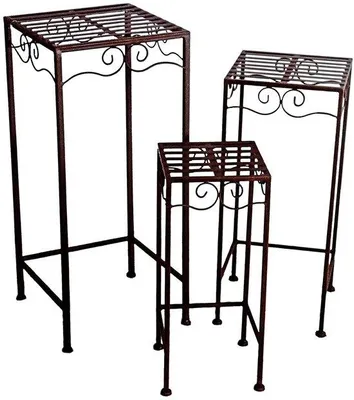 Zdjęcie produktu dla Zestaw trzech metalowych kwietników Unyqoos® wykonanych z żeliwa, w vintage stylu w kolorze rdzy, o wysokościach 68/58/48 cm – stabilne stojaki na rośliny do użytku wewnątrz i na zewnątrz
