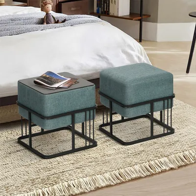 Immagine prodotto di Sgabello multifunzionale impilabile 'Tas' con funzione di tavolo set di 2 imbottiti 38 x 38 x 38 cm quadrati verde