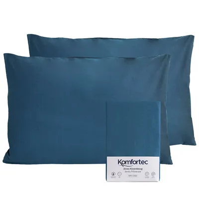 Produktbild von Komfortec 100% Baumwolle Kissenbezüge 2er Set 40x60 cm, Superweicher Premium Jersey Kopfkissenbezug 150 g/m², Kissenhülle, Tiefseeblau