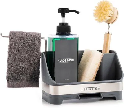 Image de Accessoire pour lave-vaisselle - Égouttoir organisé avec porte-savon - Pièce unique - Blanc