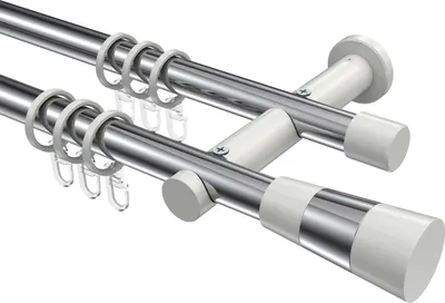 Produktbild von Interdeco Gardinenstange / Vorhangstange Chrom / Weiß, Typ Platon Tanara (Konus Bicolor), 20 mm Ø 2-läufig, 320 cm