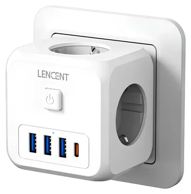 Productafbeelding van Wandcontactdoos LENCENT 7-in-1 EU-stekker, PD35W 3AC 3U1C stekkerdoos met USB