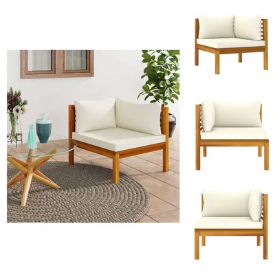 Produktbild von vidaXL Modulares Ecksofa mit Cremeweißen Kissen Akazienholz -  Gartensofaelemente