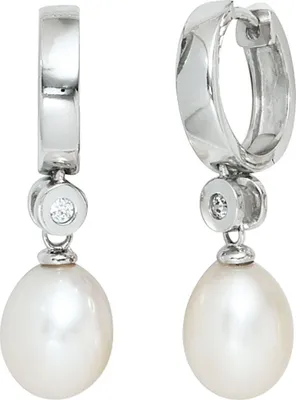 Produktbild von JOBO Creolen 925 Sterling Silber rhodiniert 2 Süßwasser Perlen 2 Zirkonia Ohrringe