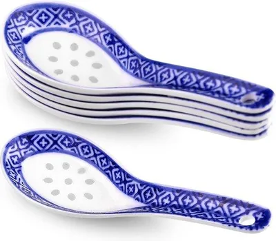 Zdjęcie produktu dla Zestaw ceramicznych łyżek stołowych, niebiesko-biały, 4-częściowy