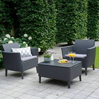 Produktbild von Dmora Terrassen-Set Granbyy Schwarz Anthrazit, 2-Sitzer und Tisch