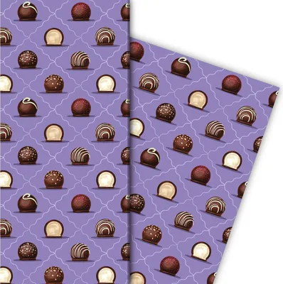 Produktbild von Delikates Geschenkpapier mit Schokoladen Pralinen auf lila - G7619, 32 x 48cm