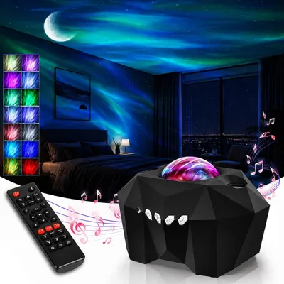 Obrázok produktu pre LED projektor hviezdnej oblohy Galaxy Aurora, nočné svetlo, projektor hviezd, Bluetooth reproduktor s diaľkovým ovládaním, čierny