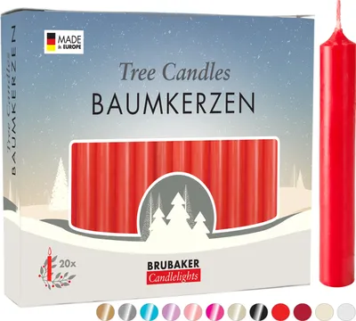 Produktbild von Voskové svíčky na stromeček BRUBAKER - vánoční svíčky pro vánoční pyramidy a svíčkové oblouky - pyramidové svíčky Svíčky na vánoční stromeček, 20 kusů, červená barva